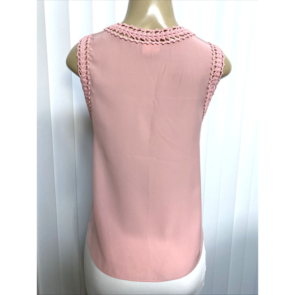 Cinq a Sept Ellina Lace Trim Silk Blouse Sleeveless Crochet Trim Round N… - Picture 4 of 7